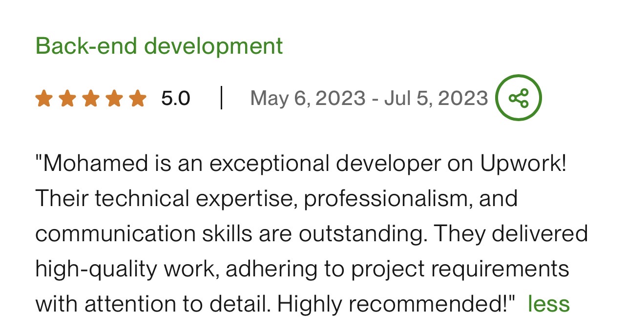 Back-end development testimonial